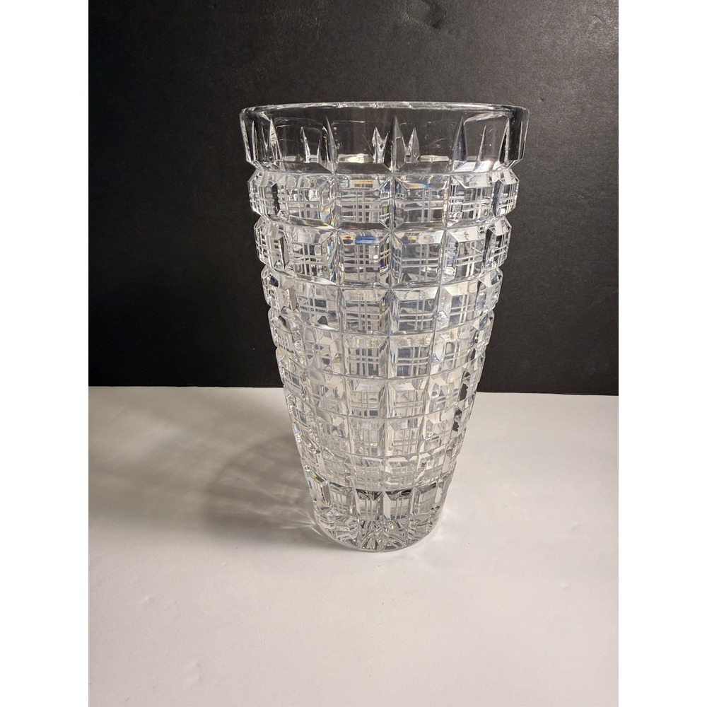 Lausitzer Bleikristall Crystal Vase 6.75" Germany Cube Cut Lead Crystal
